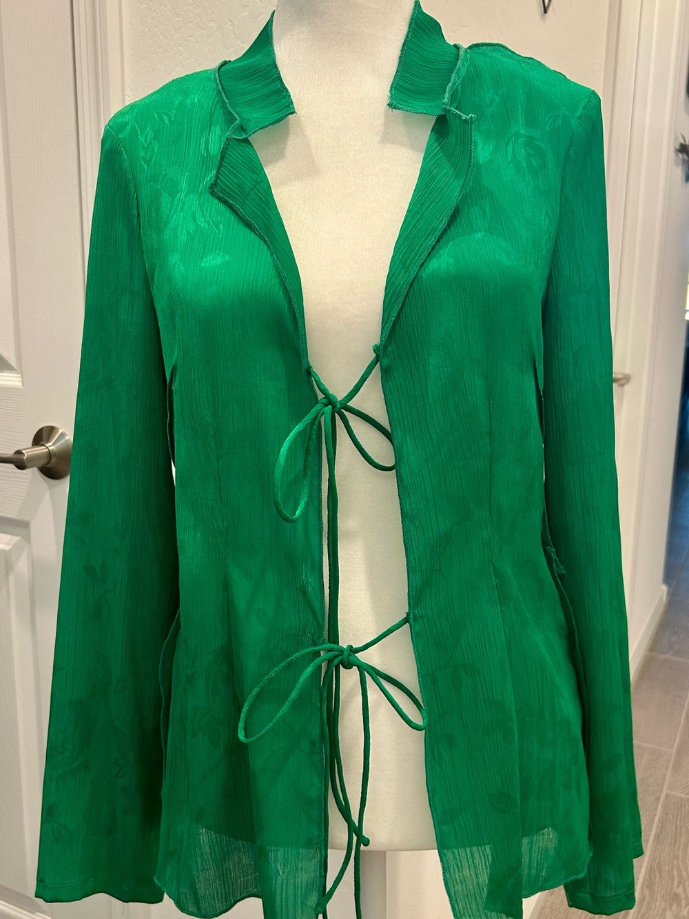 Green Tie-Front Women's Blouse